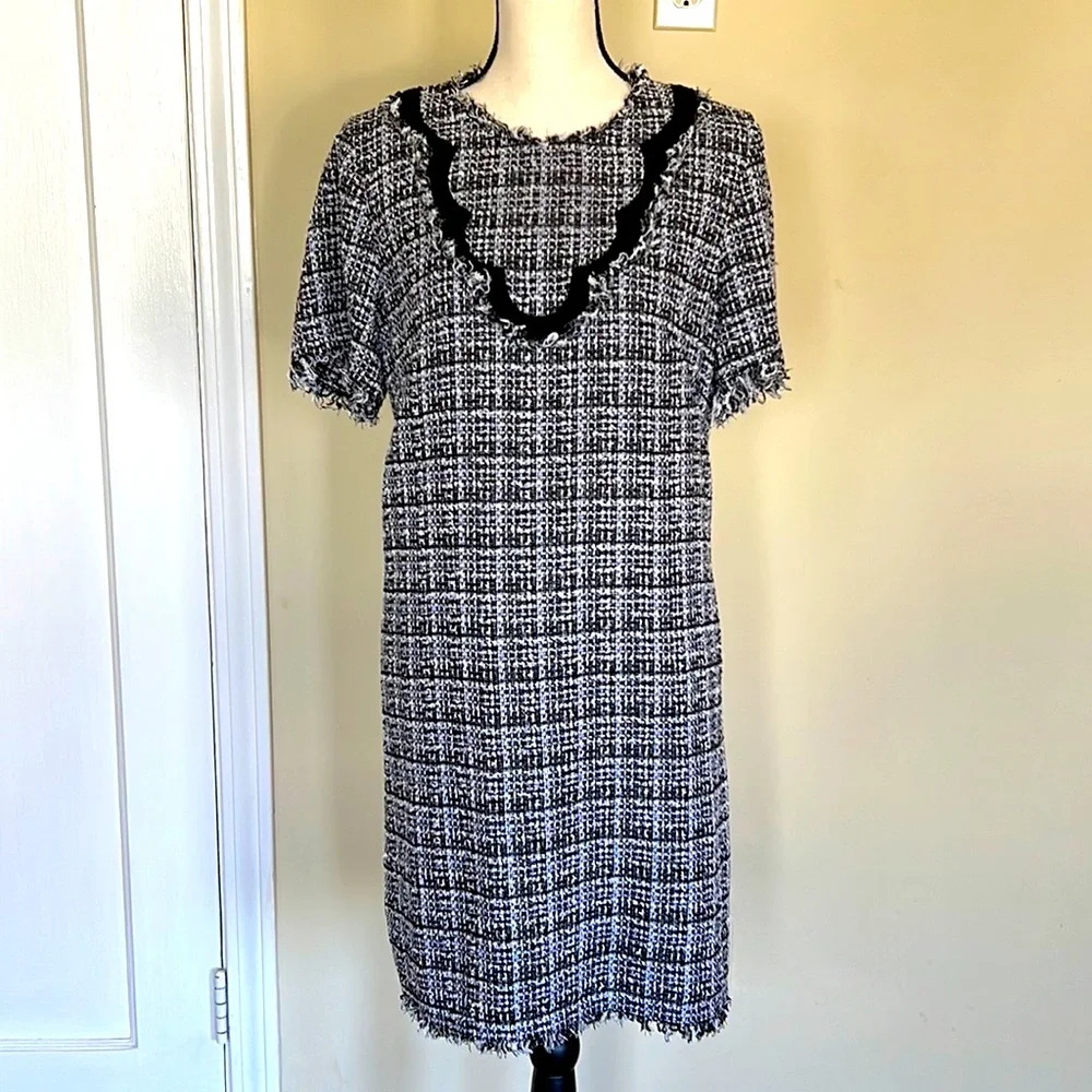 Kate Spade Bicolor Scallop Tweed Dress
